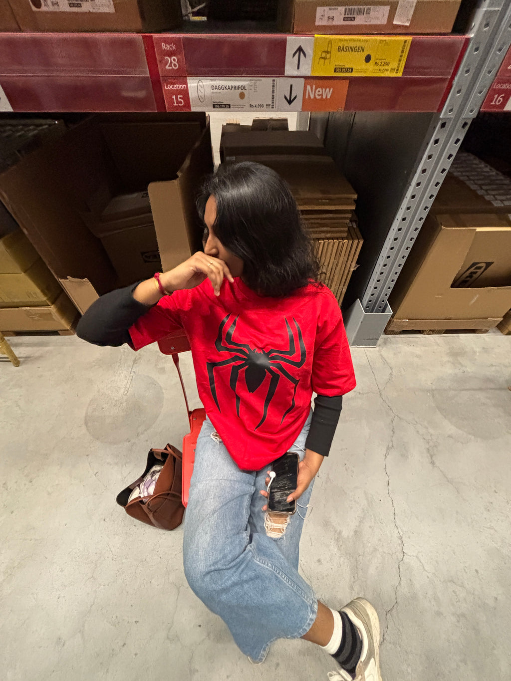 Unisex Spider-Man Oversized T-Shirt – Red French Terry Cotton 240 GSM | Black Spider Graphic Tee