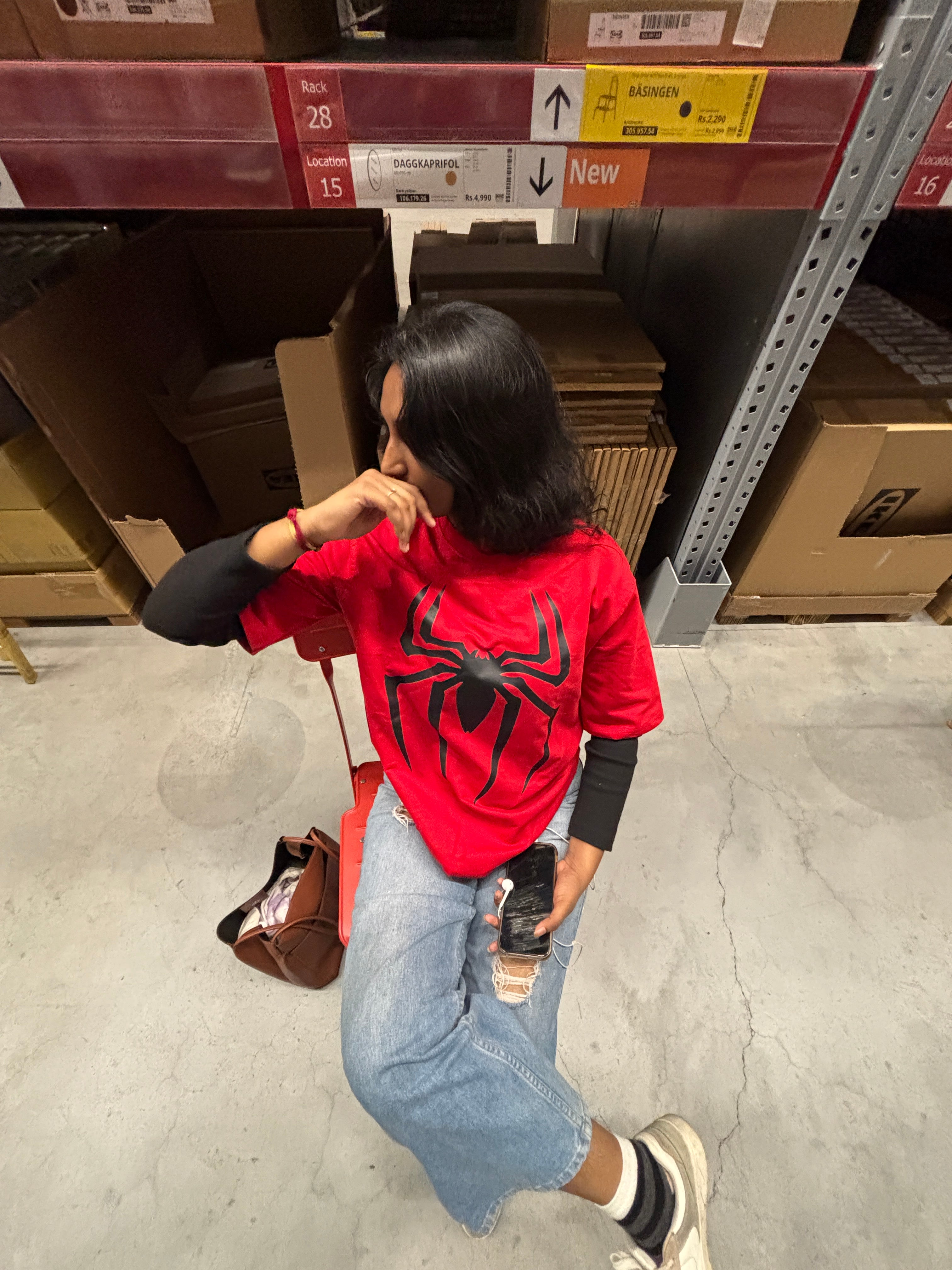 Unisex Spider-Man Oversized T-Shirt – Red French Terry Cotton 240 GSM | Black Spider Graphic Tee